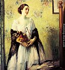 A Young Woman holding a Bouquet of Summer Flowers by Fernand Toussaint